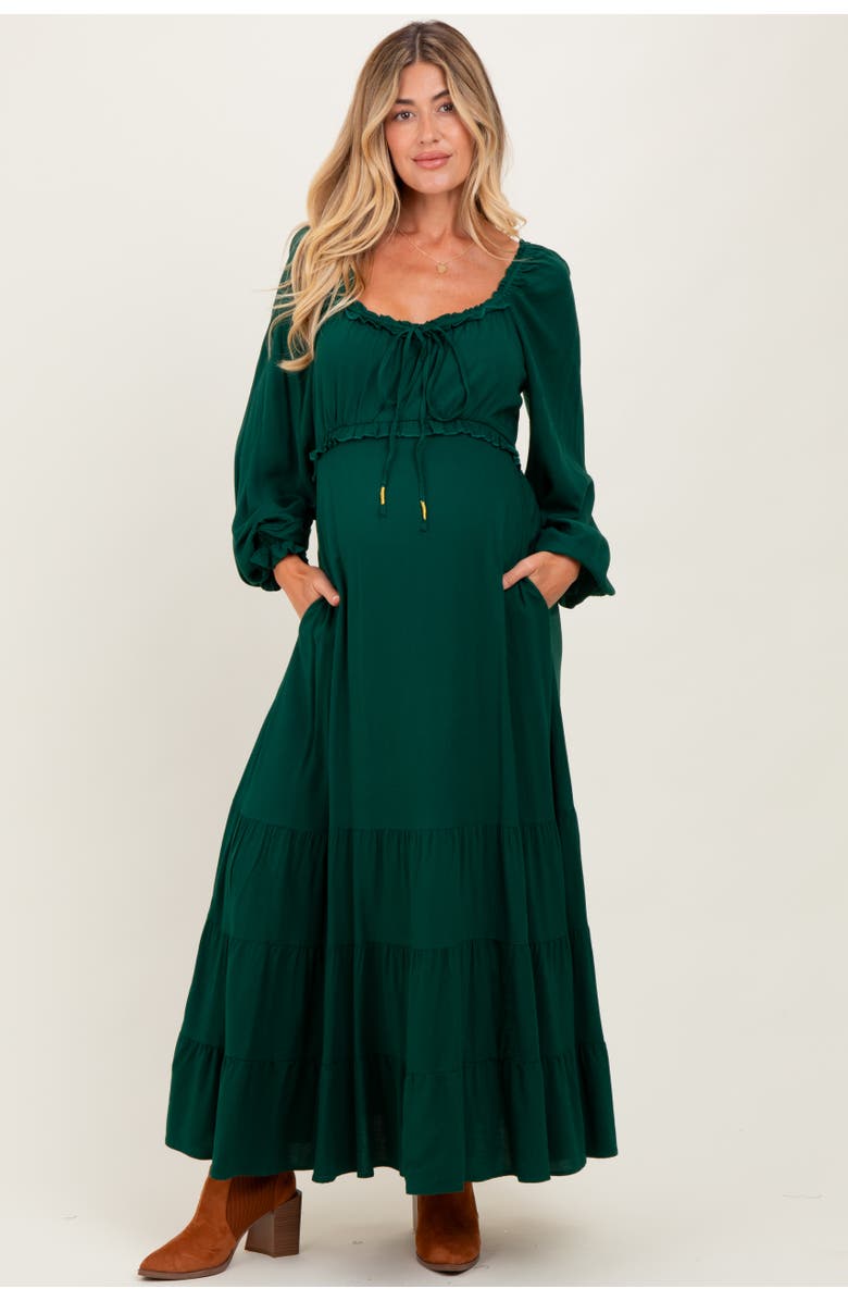 PinkBlush Ruffled Fit And Flare Maxi Dress, Alternate, color, Forest Green