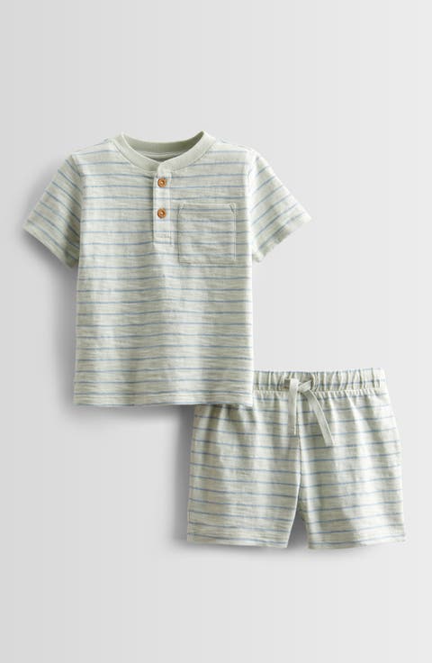 Stripe Short Sleeve Henley & Drawstring Shorts Set (Baby)