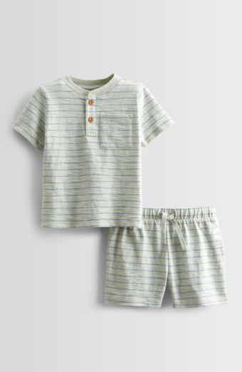 Nordstrom Stripe Short Sleeve Henley & Drawstring Shorts Set