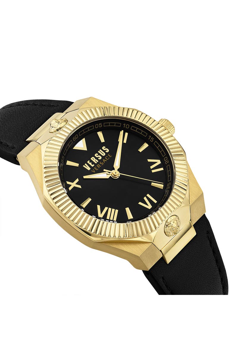 VERSUS Versace Echo Park Leather Strap Watch, 36mm, Alternate, color, Ip Yellow Gold