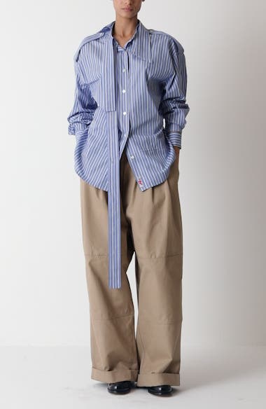 Meryll Rogge Deconstructed Stripe Asymmetric Cotton Button-Up