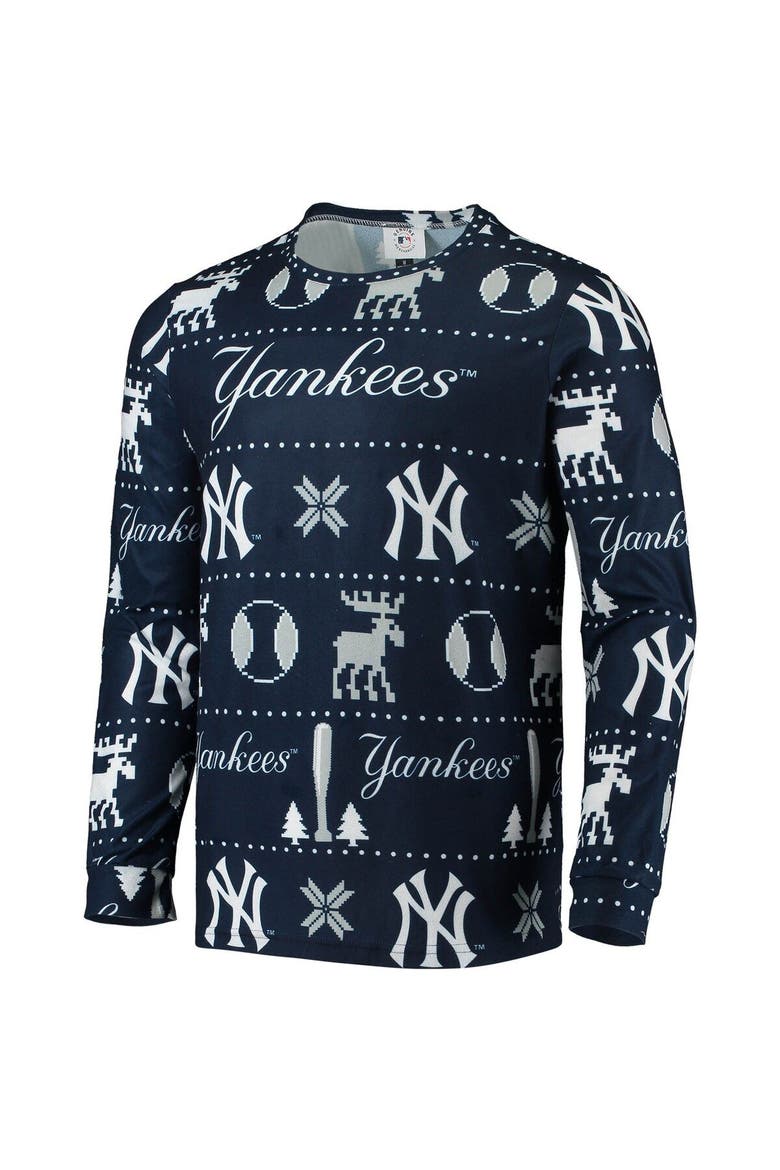 Men's FOCO Navy New York Yankees Ugly Pajama Sleep Set, Alternate, color, Navy