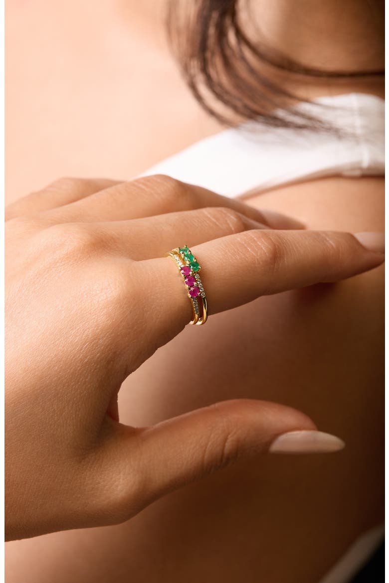 El Mar 18K Gold Gemstone & Diamond Stackable Ring, Alternate, color, 18K WHITE GOLD SAPPHIRE