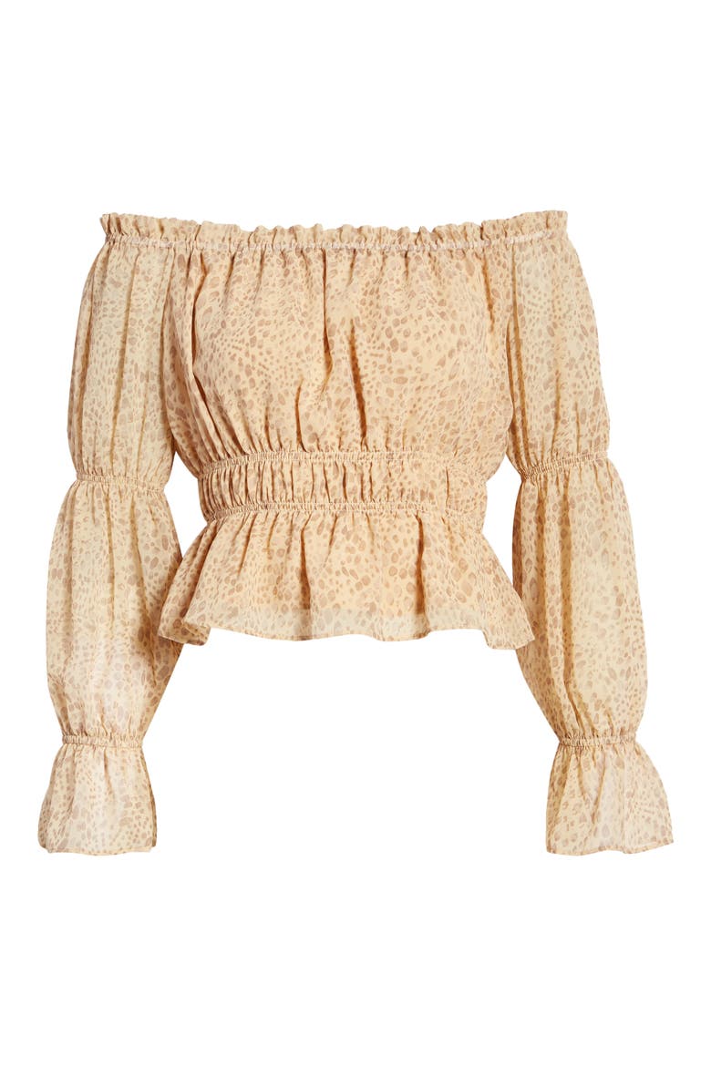 Off the Shoulder Peplum Top, Alternate, color, TAN CHEETAH