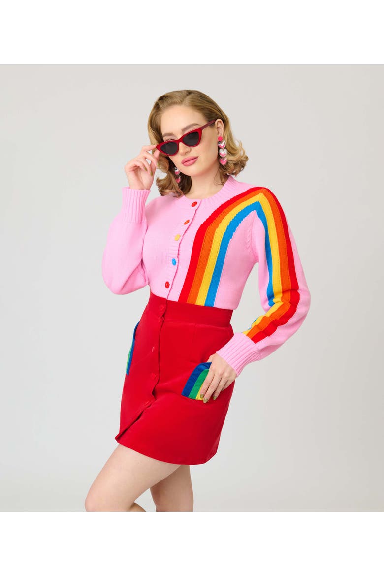 1960's Corduroy Mini Skirt, Alternate, color, Red w/ Rainbow Pocket