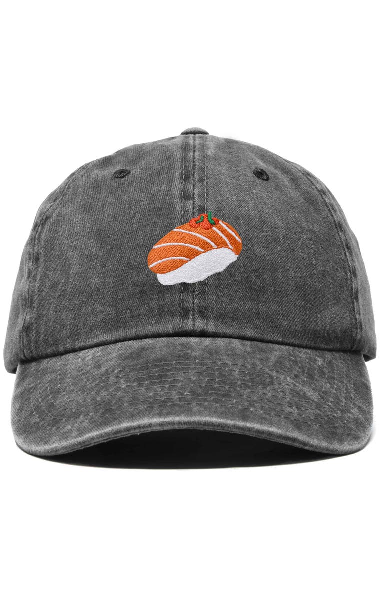 Dalix Salmon Sushi Embroidered Dad Cap, Main, color, Washed Black