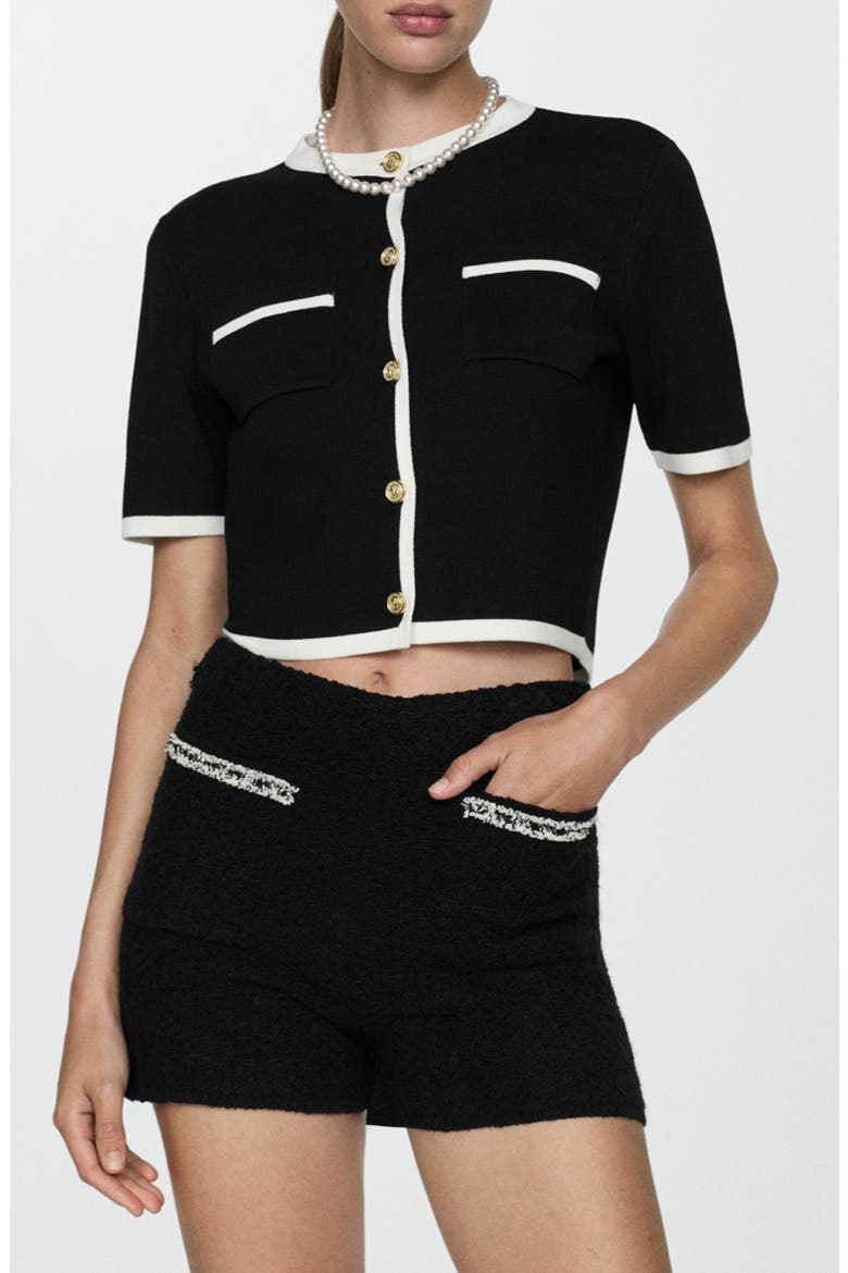 Contrast Trim Short Sleeve Cardigan, Main, color, BLACK