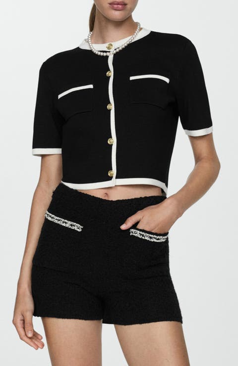 Contrast Trim Short Sleeve Cardigan