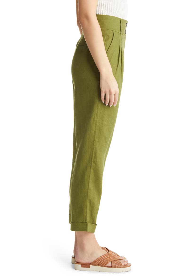 Turn-Up Cuff Linen Trousers, Alternate, color, PEA GREEN
