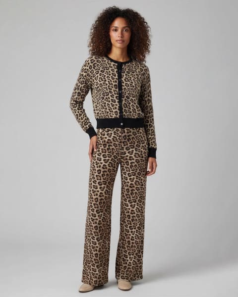 Leopard Womens Wool Wide-leg Pant