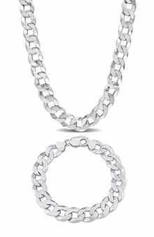 DELMAR Men's Flat Curb Chain Necklace & Bracelet Set