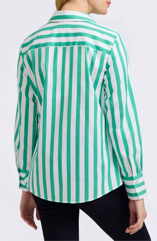 Foxcroft Mary Stripe Long Sleeve Cotton Sateen Button-up Shirt In Green