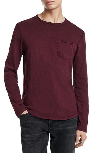 John Varvatos Sid Raw Edge Organic Cotton Long Sleeve T-shirt In Burgundy