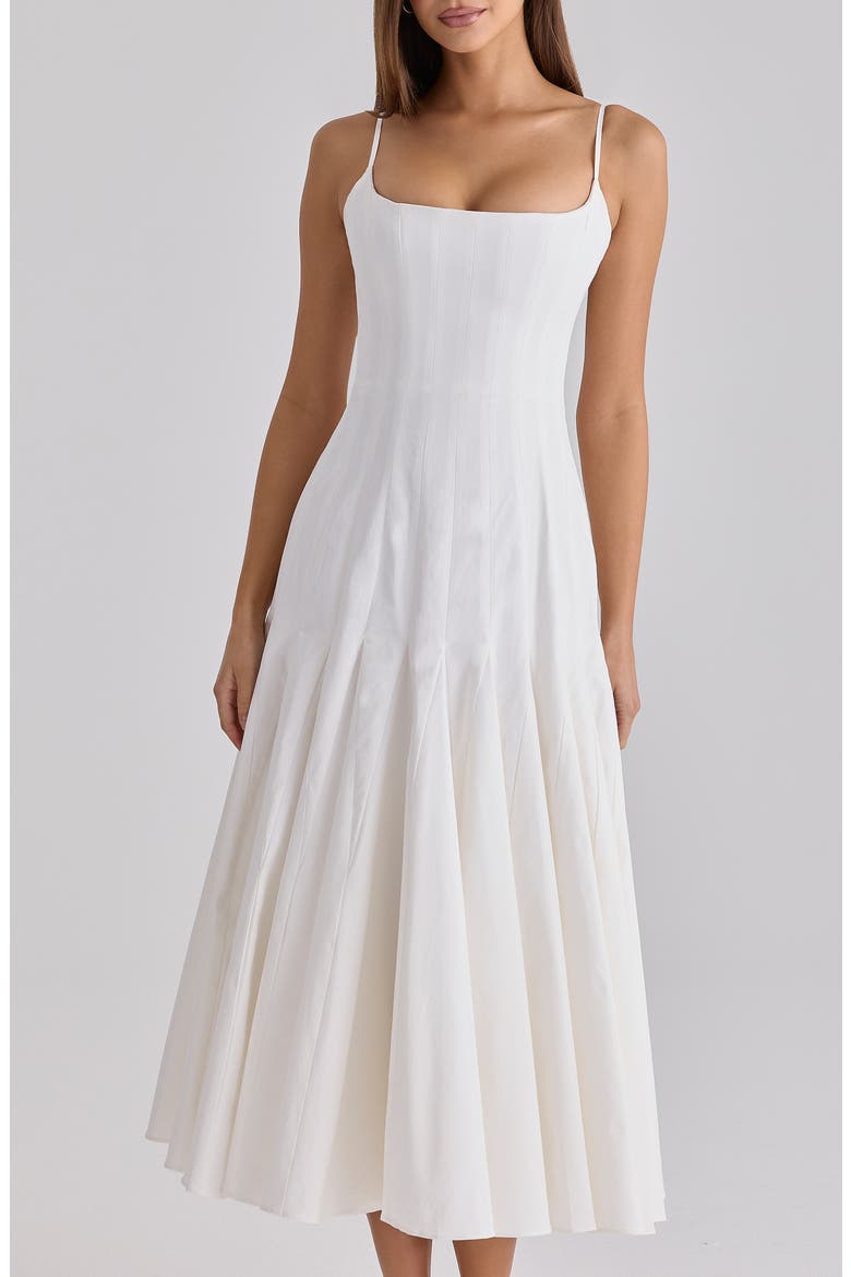 Vionne Pleated Stretch Pima Cotton Fit & Flare Cocktail Dress, Alternate, color, WHITE