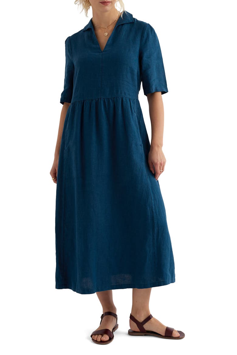Fen Violet Linen Midi Shirtdress, Main, color, OCEAN DRIFT