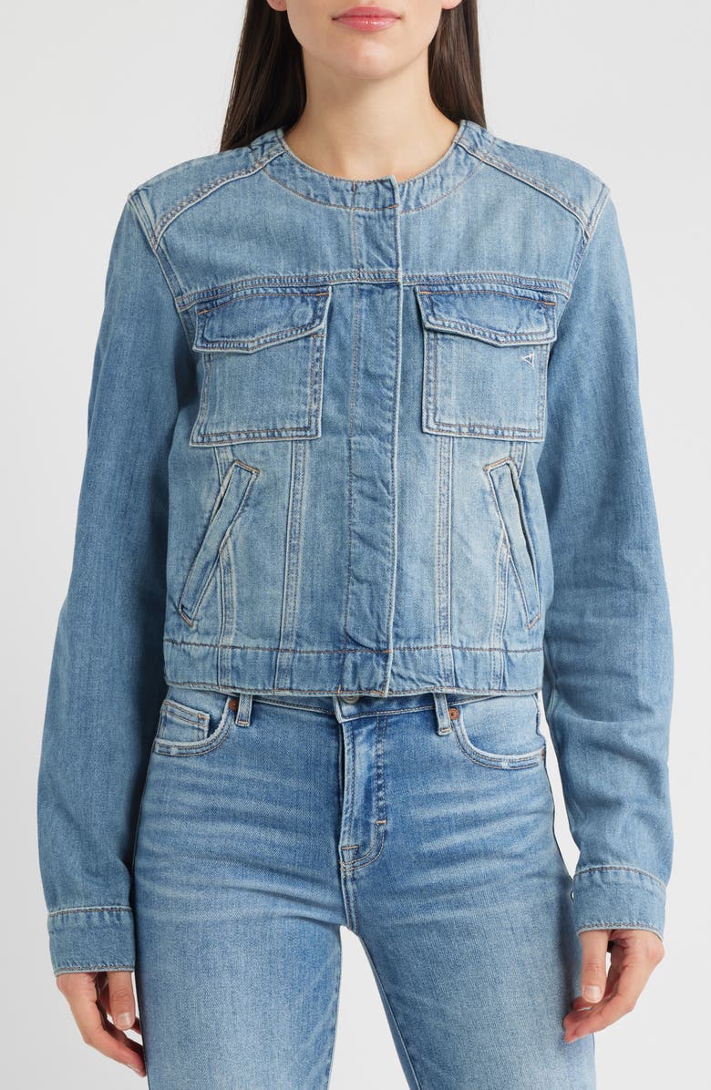 HIDDEN JEANS Collarless Denim Trucker Jacket, Alternate, color, Medium Wash