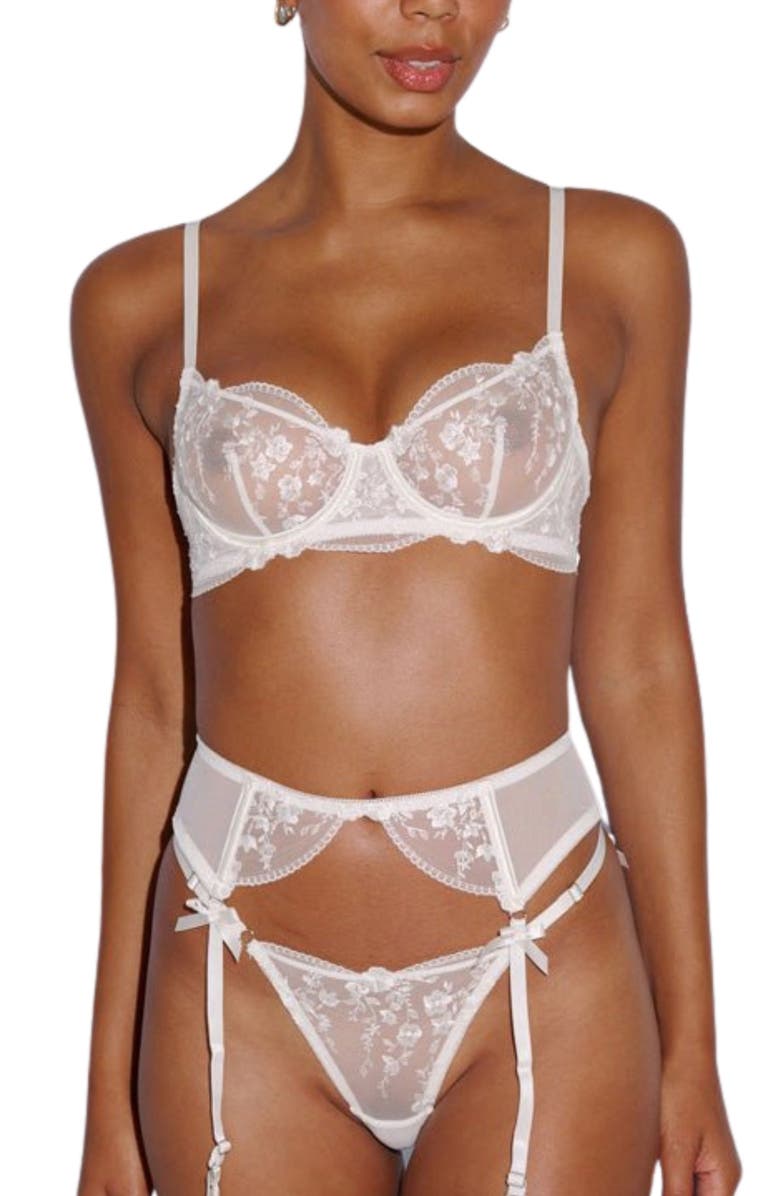 Kat The Label Sofia Lace Inset Garter Belt, Alternate, color, White