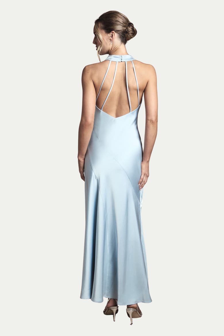 Cowl Halterneck Satin Bridesmaid Dress, Alternate, color, Light Blue