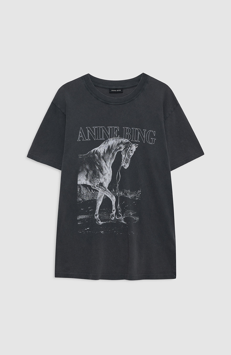 ANINE BING Lili Horse Tee, Alternate, color, Washed Black