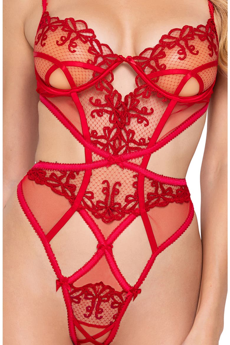 Rouge Bow Underwire Teddy, Alternate, color, RED