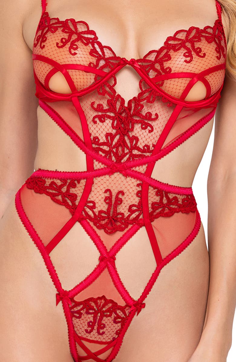 Roma Confidential Rouge Bow Underwire Teddy, Alternate, color, Red