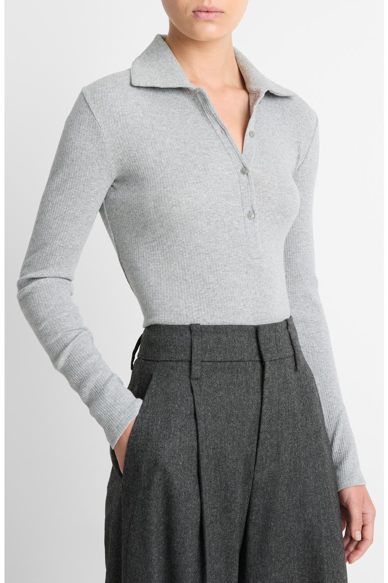 Long Sleeve Rib Polo, Alternate, color, HEATHER MID GREY