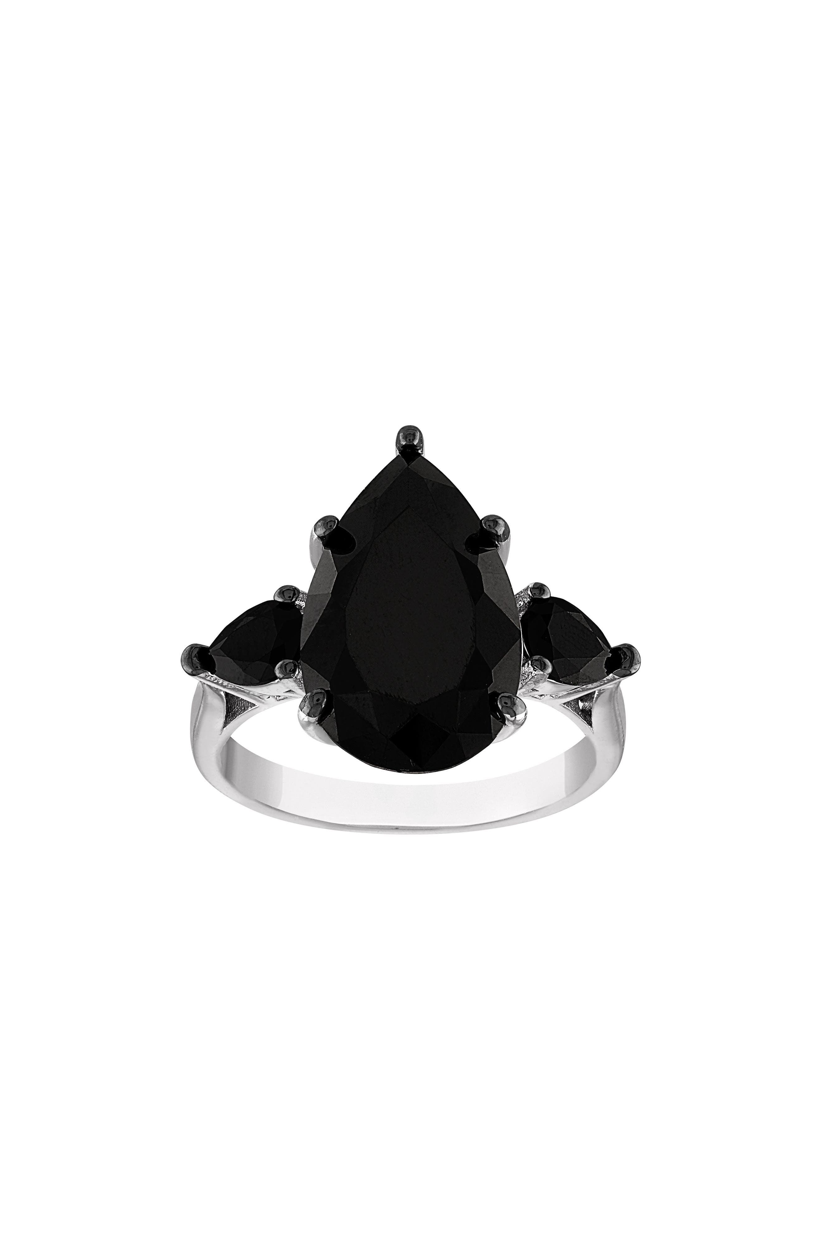 FZN Sterling Silver Black Spinel Teardrop Ring