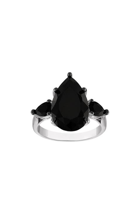 Sterling Silver Black Spinel Teardrop Ring