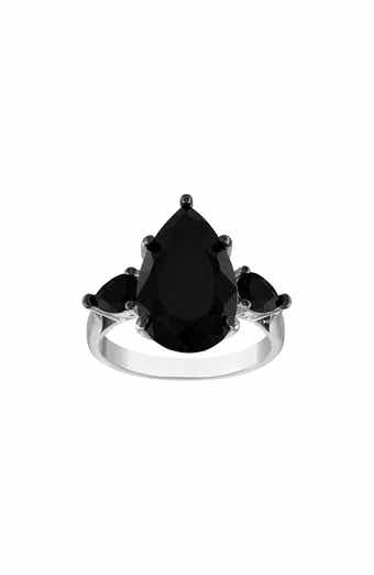FZN Sterling Silver Black Spinel Teardrop Ring