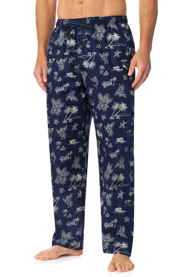 Plaid Cotton Pajama Pants, Alternate, color, NAVY PRT