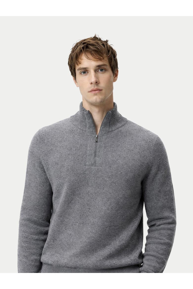 Men's Cashmere Waffle Knit Half-Zip Sweater, Alternate, color, stone gray