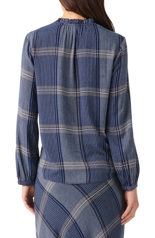Nic + Zoe Nic+zoe Line It Up Split Neck Top In Indigo Multi
