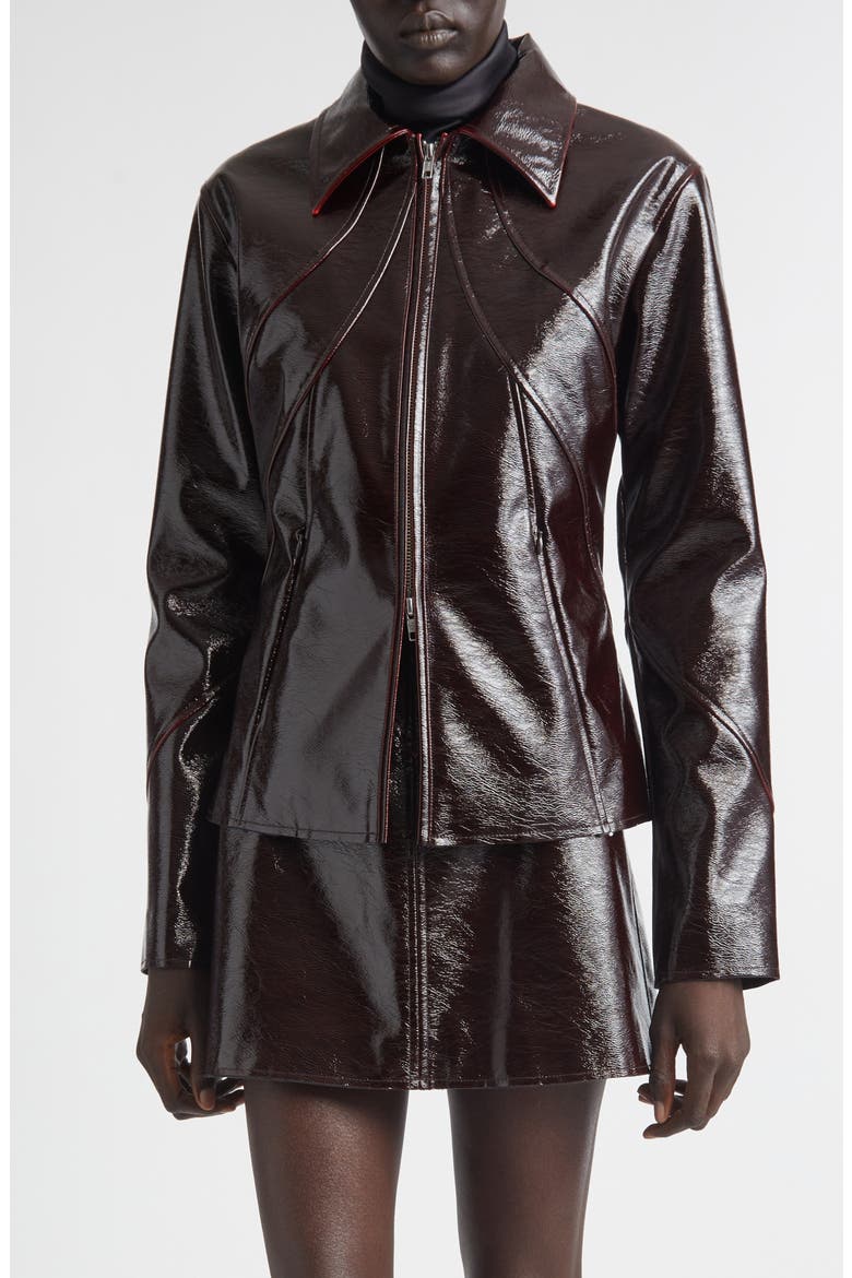 Filipa Glossed Zip Jacket, Main, color, DARK PLUM