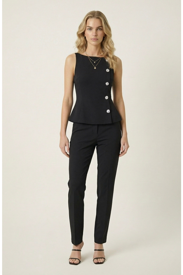 Sleeveless Asymmetrical Button Structured Top, Alternate, color, Black