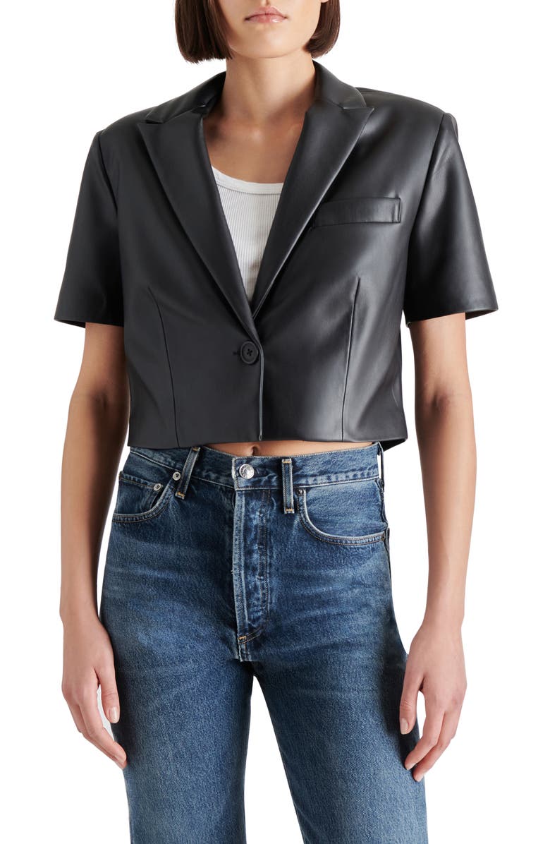 Steve Madden Fayette Short Sleeve Faux Leather Blazer, Main, color, 