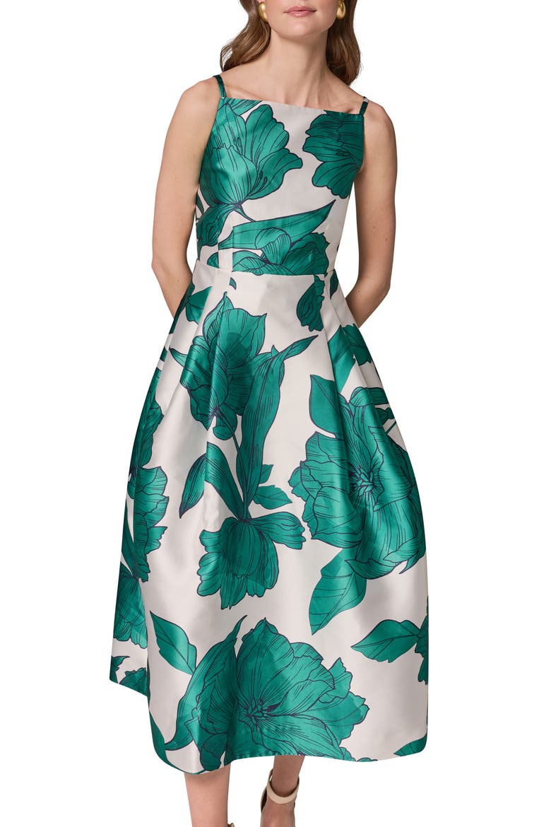 Floral Mikado Fit & Flare Gown, Main, color, LAWN