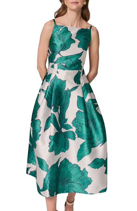 Floral Mikado Fit & Flare Gown