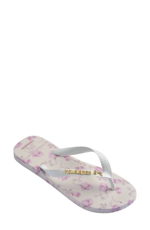 Havaianas X Loveshackfancy Top Ribbon Flip Flop In Beige