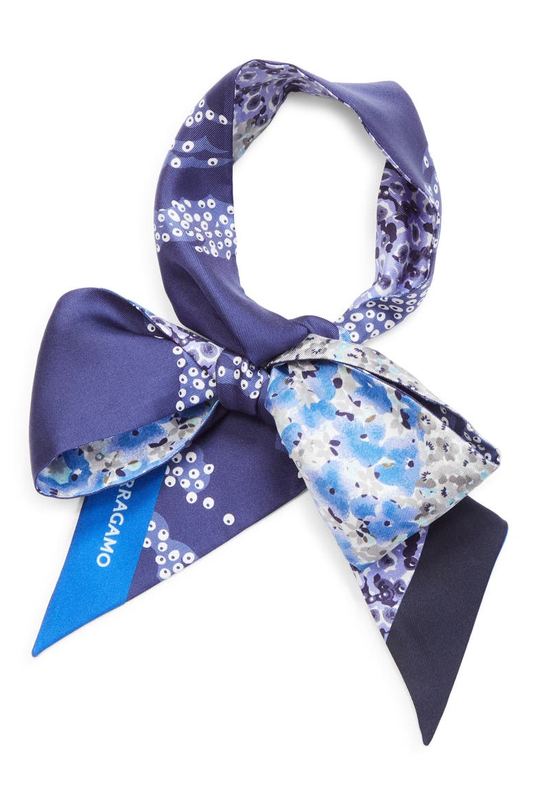 Fiorenza Floral Reversible Silk Skinny Scarf, Alternate, color, NEW NAVY/BLU