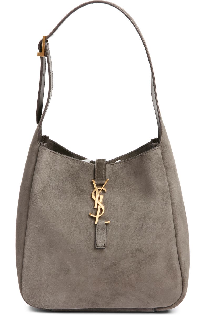 Saint Laurent Small Le 5 À 7 Suede Shoulder Bag, Main, color, Urban Grey