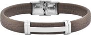 GEOFFREY BEENE Men's Stainless Steel Cutout ID Leather Bracelet