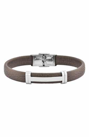 GEOFFREY BEENE Men's Stainless Steel Cutout ID Leather Bracelet