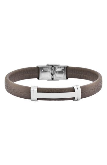Geoffrey Beene Stainless Steel Cutout Id Leather Bracelet