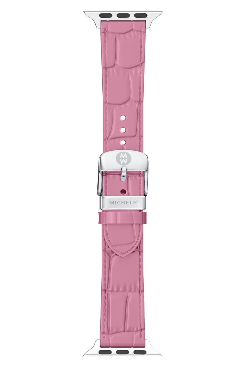 Croc Embossed Leather 20mm Apple Watch® Watchband, Main, color, PINK