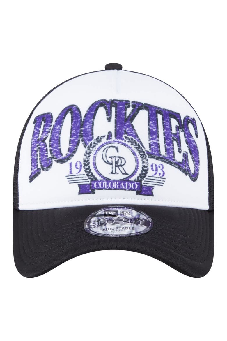 Men's New Era  Black Colorado Rockies Distressed 9FORTY A-Frame Adjustable Trucker Hat, Alternate, color, Black