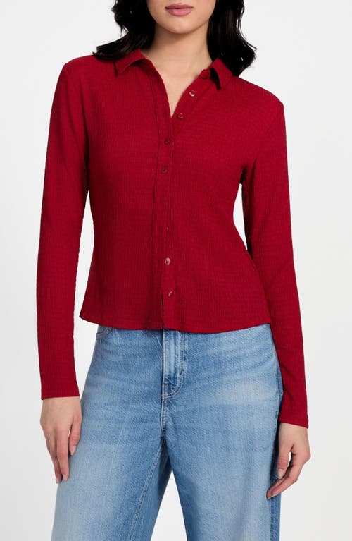 Guess Tessa Floral Smocked Button-up Shirt In Red