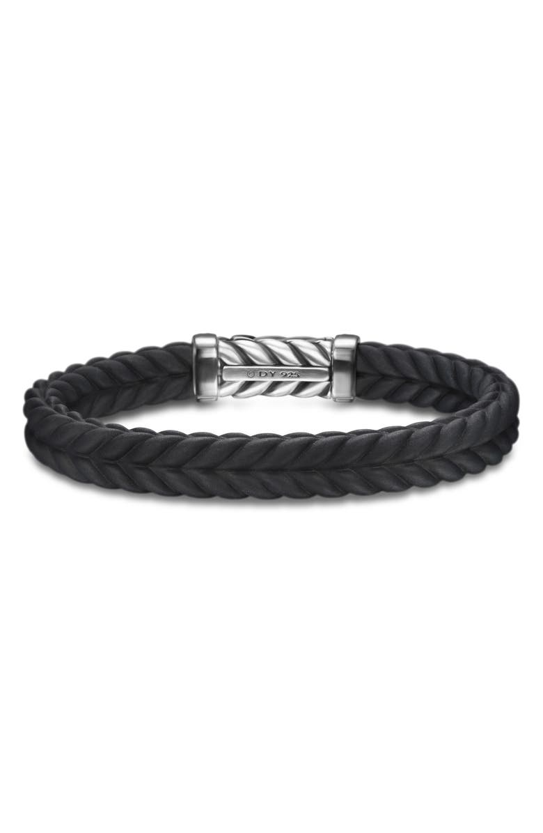 David Yurman Chevron Station Rubber Bracelet, Alternate, color, Black/Diamond