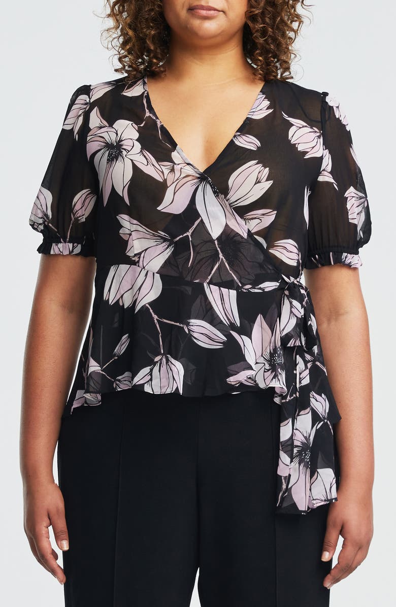 Estelle Azalea Floral Mesh Wrap Top, Main, color, 
