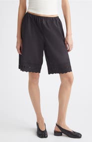 Sandy Liang Pepita Eyelet Trim Cotton Poplin Shorts