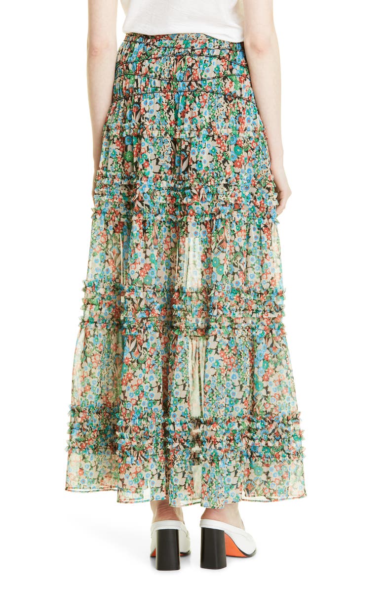 Ted Baker London Amadea Floral Tiered Ruffle Maxi Skirt, Alternate, color, 